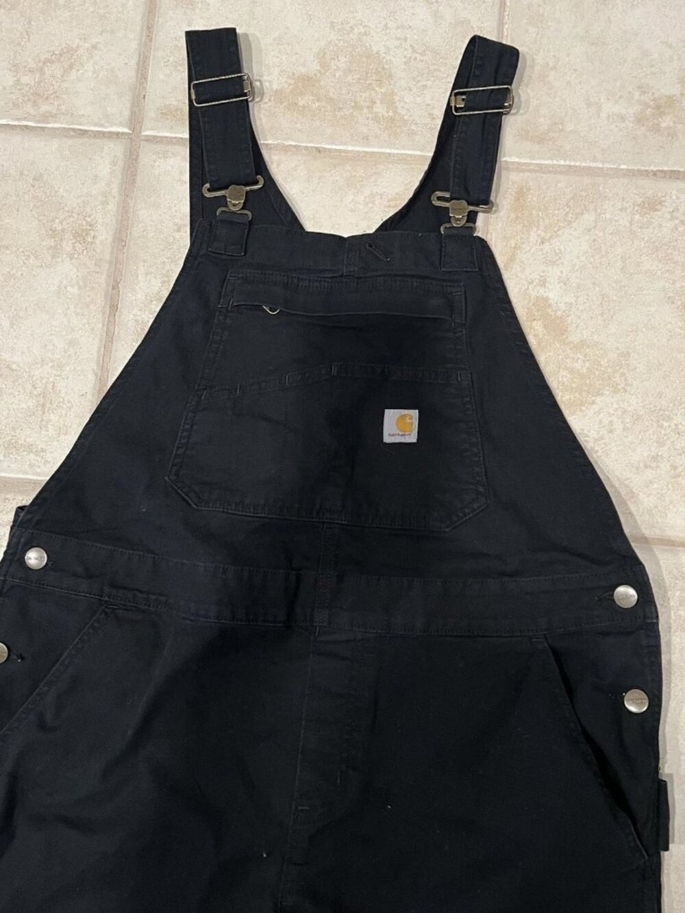 Carhartt Large Loose Fit Black Canvas Ashland Bib Overalls - Picture 4 of 8